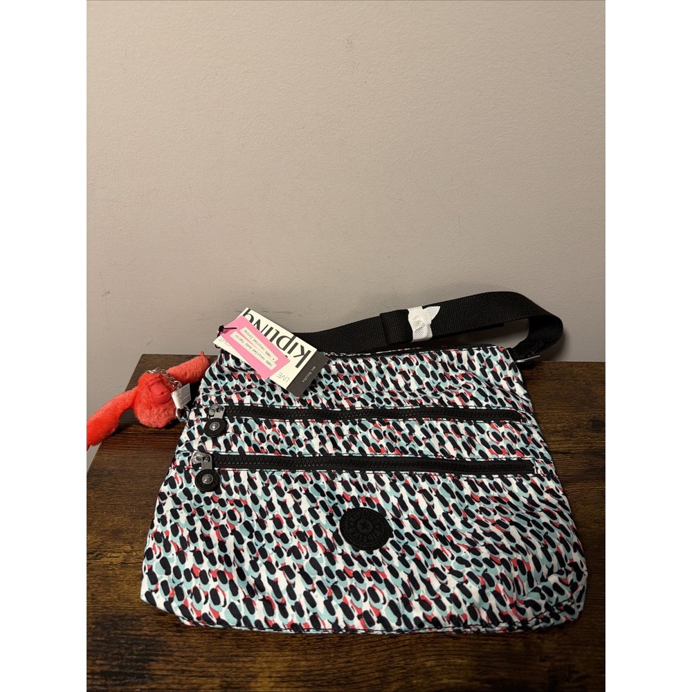 NEW Kipling HB6141 Alvar Crossbody Bag Double Zip Polyester, Abstract Print $104